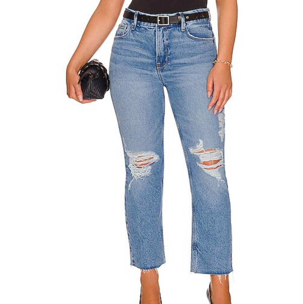 Good American Good Icon Festival Rips Straight Crop NWT Denim Jeans 2 26 - Picture 6 of 16